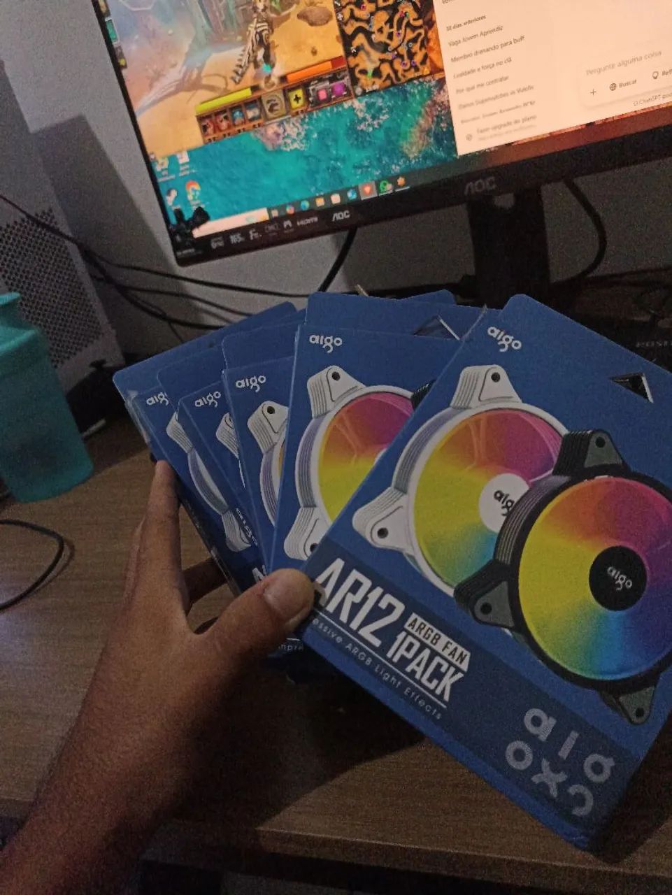 KIT FAN AIGO AR12 BRANCO - 5 UNIDADES + CONTROLADORA