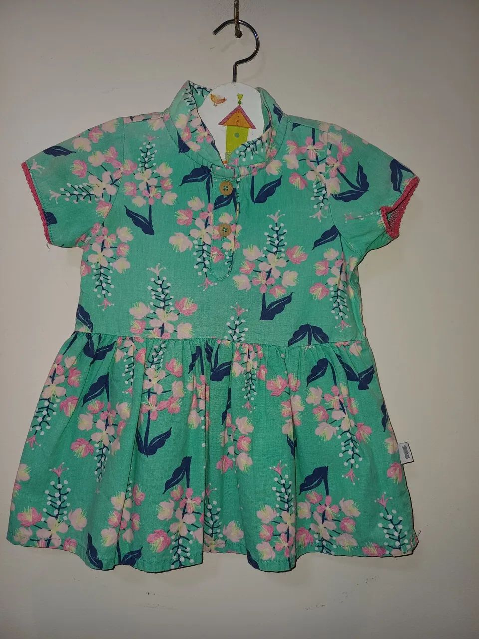 Vestido baby Puc verde florido, tam.6-9 meses.