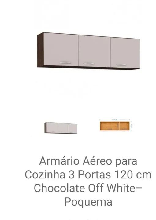 Armário Aéreo Cozinha 3 Portas 120 cm Off White - Poquema