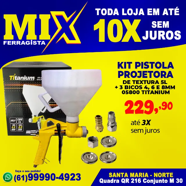 Kit Pistola Projetora de Textura 5L + 3 Bicos 4, 6 e 8mm 05800 Titanium