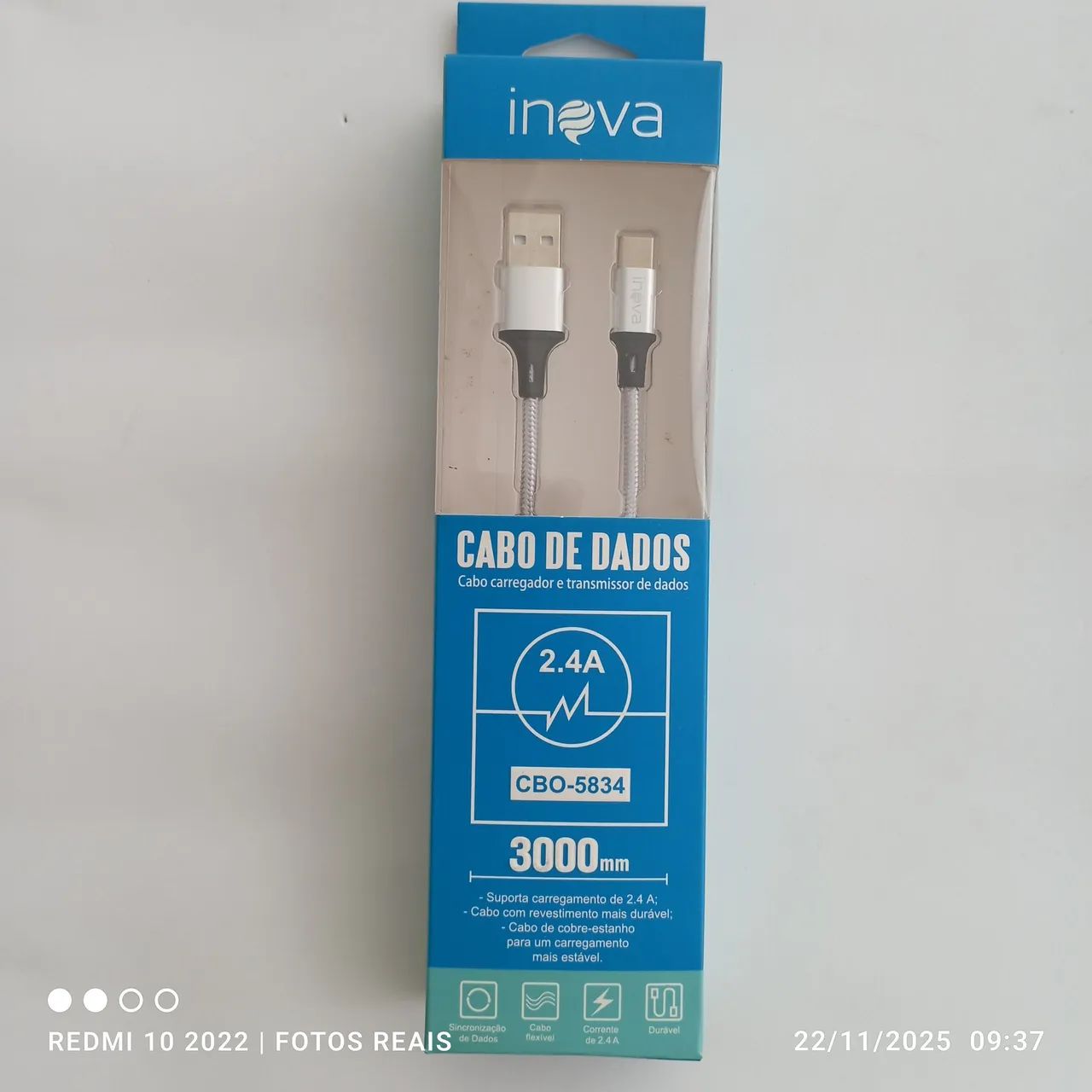 Cabo celular USB C carrega rápido 3m 2.4A Inova 