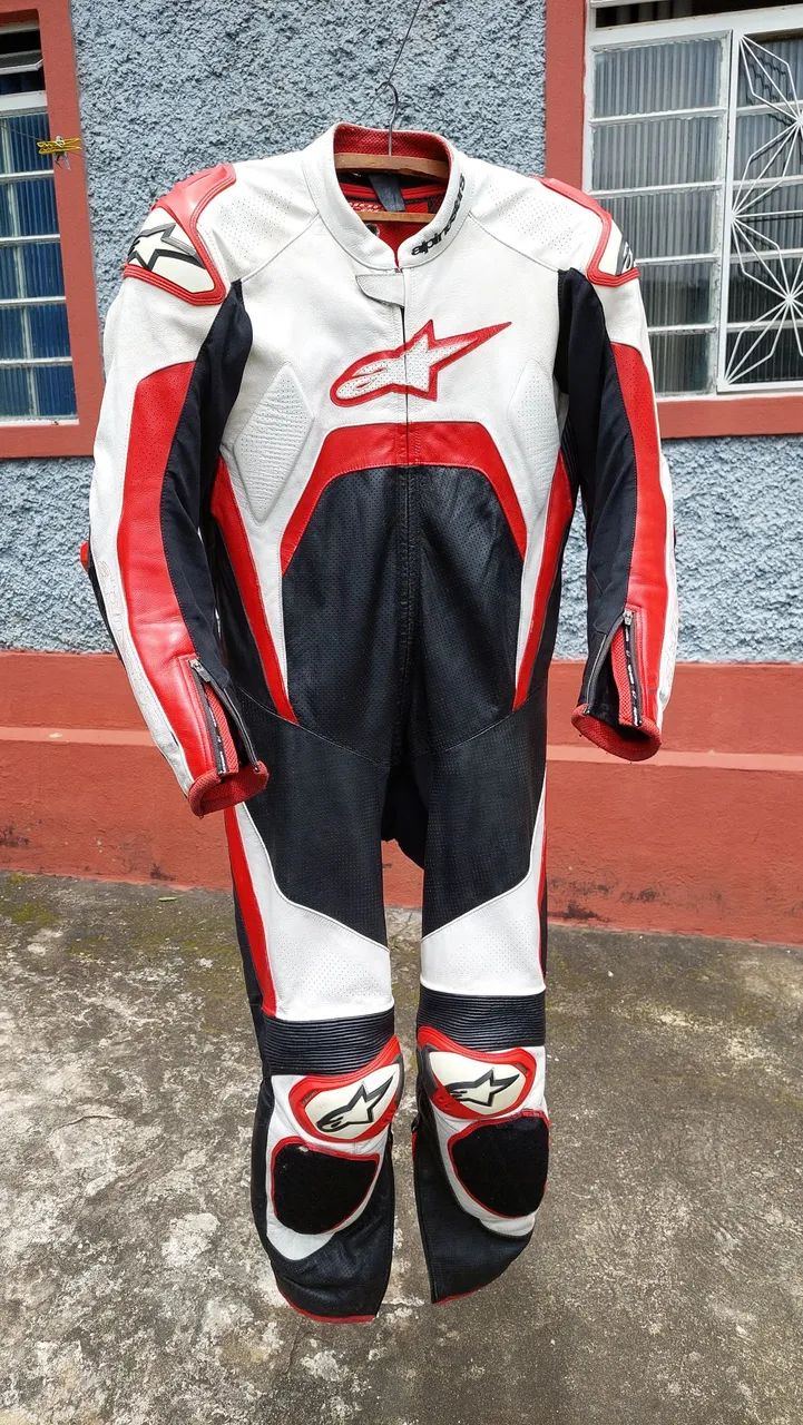 Macacão Moto Alpinestarts 1 peça branco/vermelho/preto