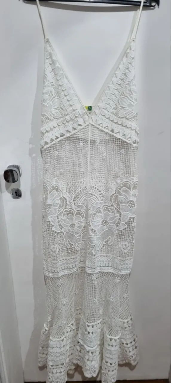 Vestido Longo Branco de Renda farm P  - Foto 2