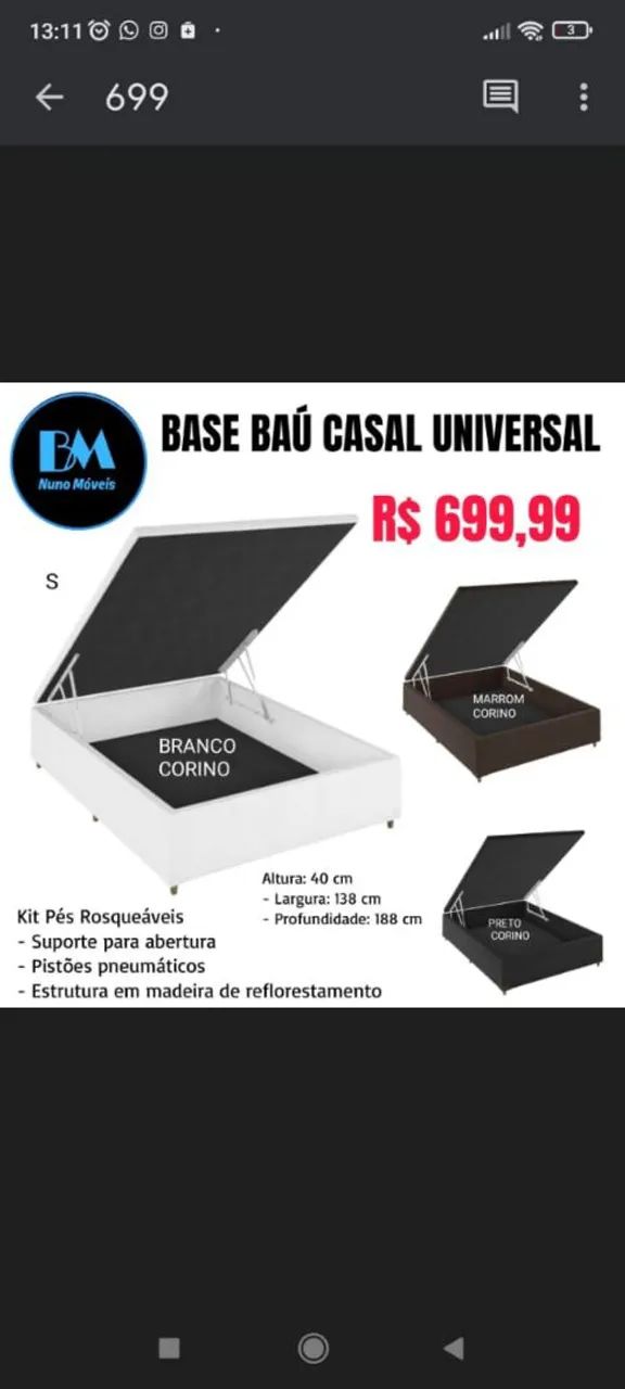 Base Baú Casal Universal - Diversas Cores