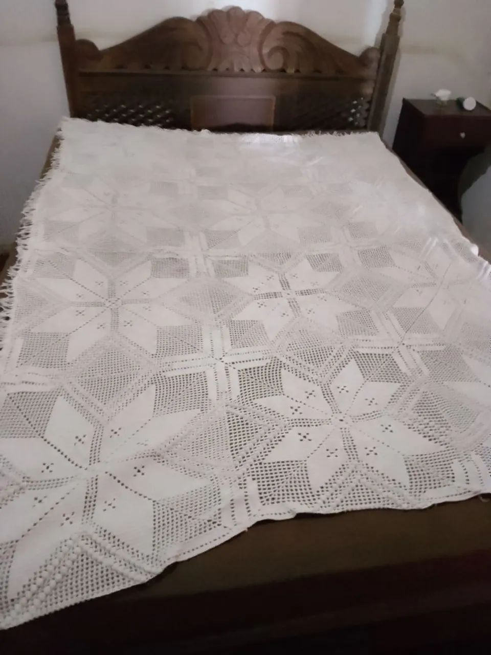 Colcha Crochê Bege solteiro