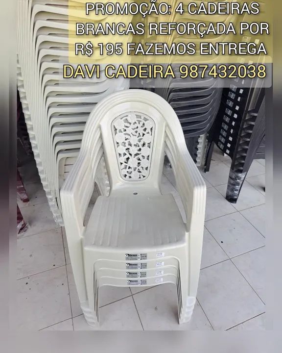 4 Cadeiras Brancas Reforçadas - R$ 195 - Entrega Grátis