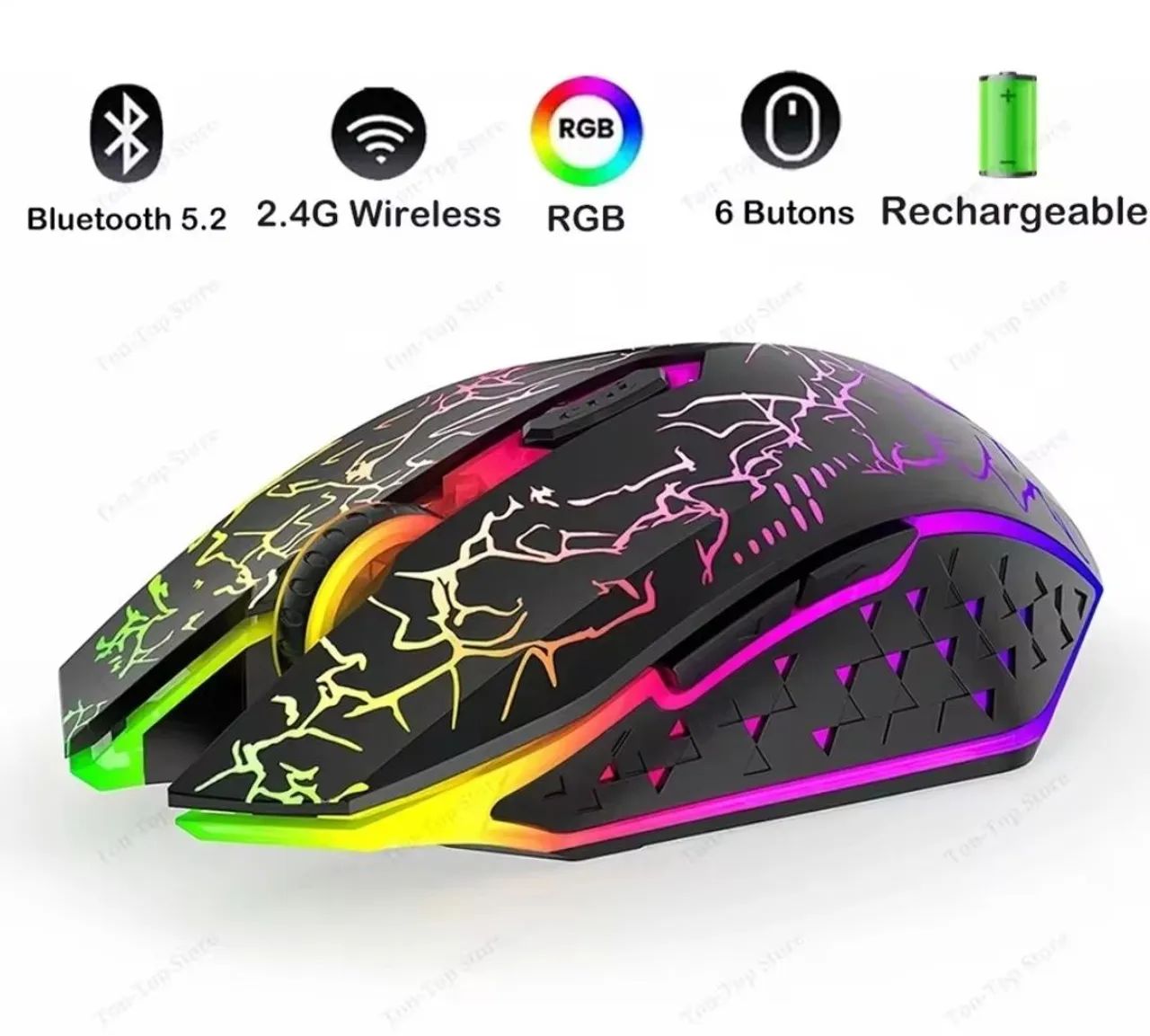Mouse sem fio Recarregável RGB Bluetooth+Wireless 2,4gh - Foto 5