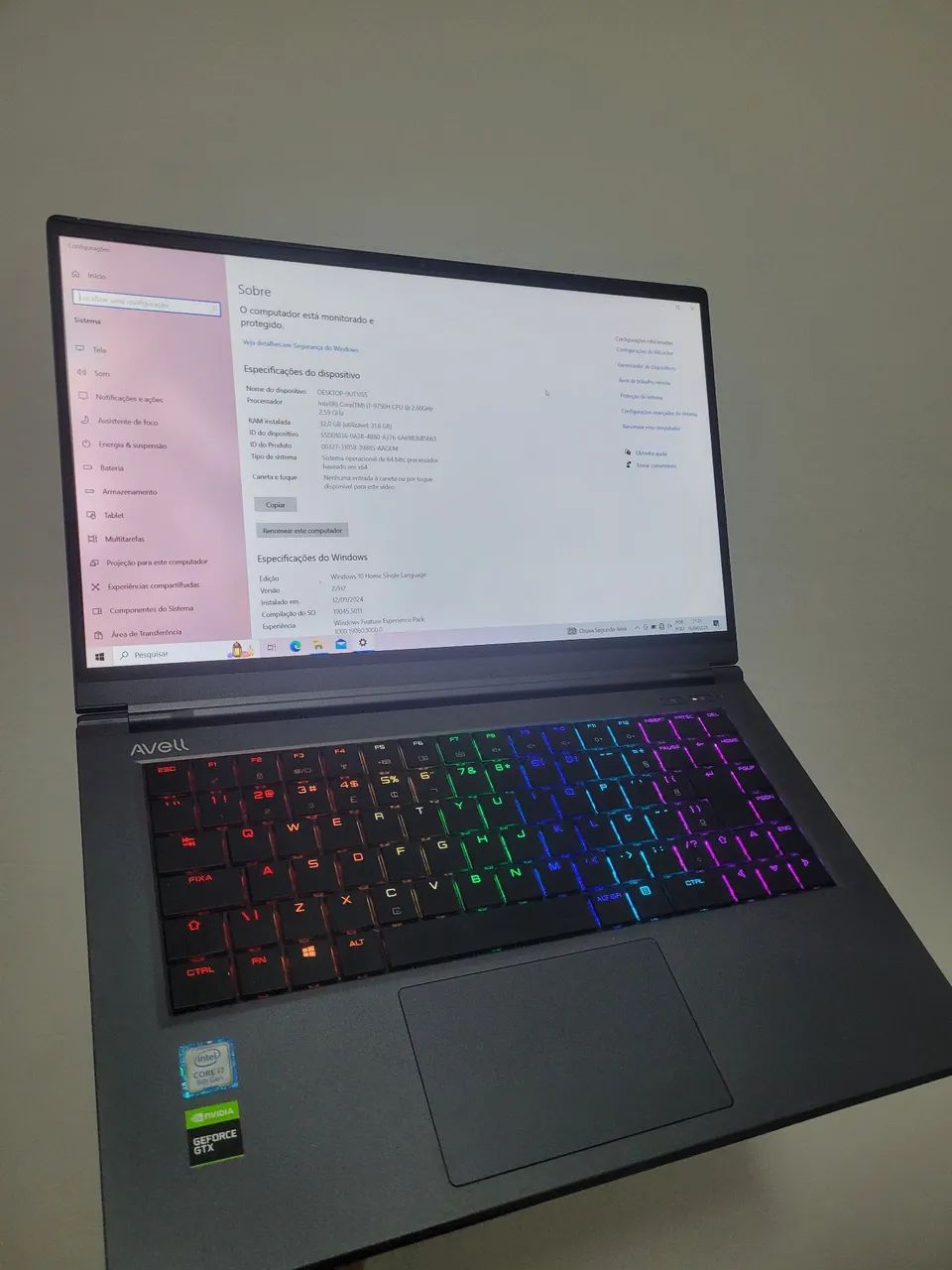 Notebook Gamer Avell - intel I7 - GTX 1660 TI