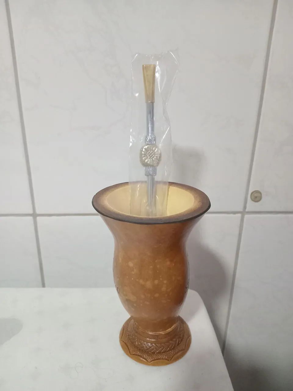 Cuia de Chimarrão sem uso com Bomba e garrafa 
