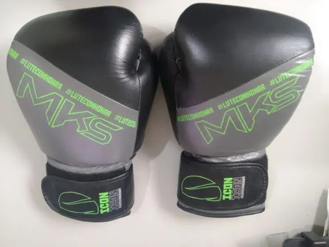 Luva de Boxe Profissional Premium MKS Couro Legítimo 14 oz - Impecável!