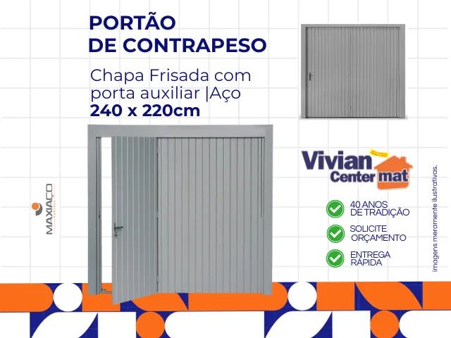 Portão de Garagem de Contrapeso 240x220: Segurança e praticidade c/ porta auxiliar
