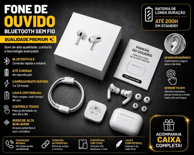 AIRPODS PRO 3 QUALIDADE PREMIUM E SOM IMERSIVO - Fones de Ouvido