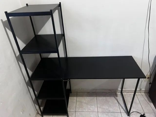 Escrivaninha Preta com 4 Prateleiras Laterais - Moderna e Funcional - Foto 5