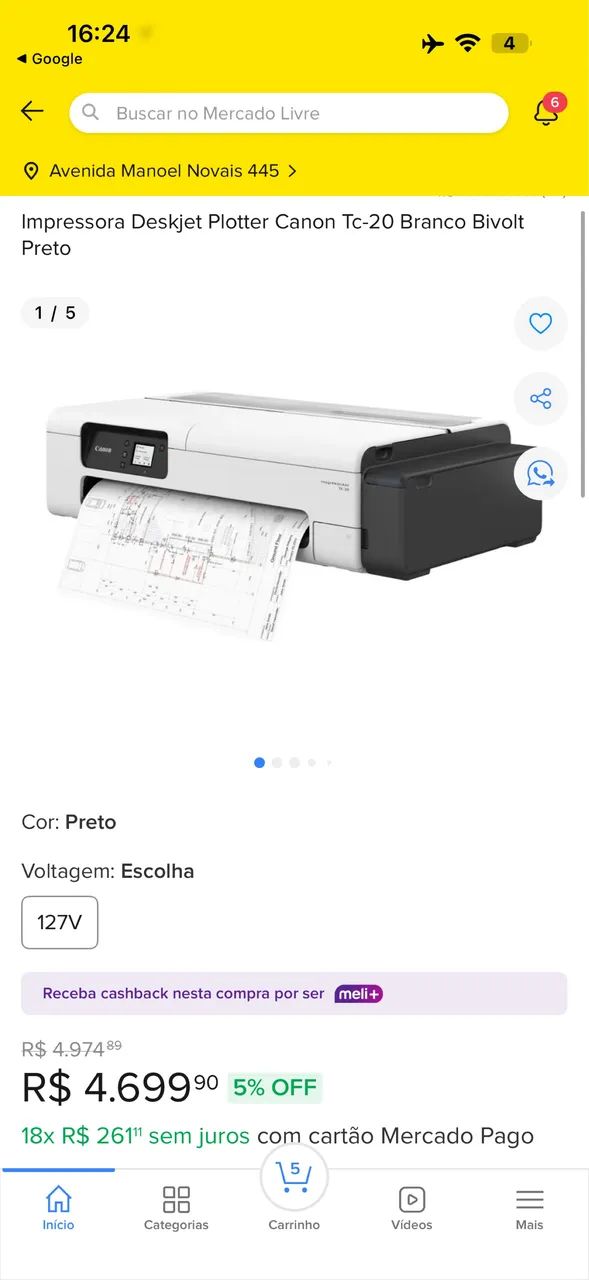 Impressora Deskjet Plotter Canon Tc-20 Branco Bivolt Preto - Foto 4