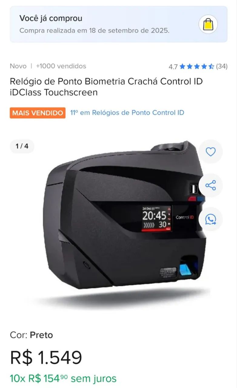 Relógio de Ponto Control ID  - Foto 3