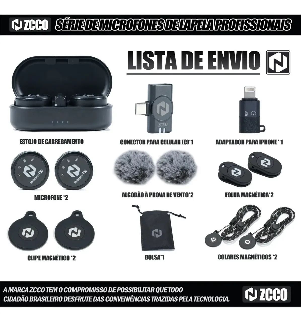 Microfone Sem Fio Zcco S3 Magnética Duplo Type-c E Lightning - Foto 3