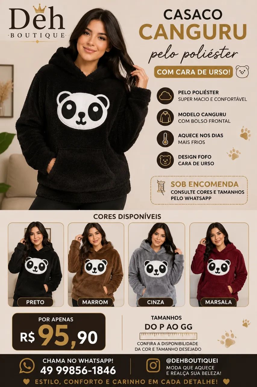 Vendo casaco canguru de pelo com estampa com urso - Foto 2