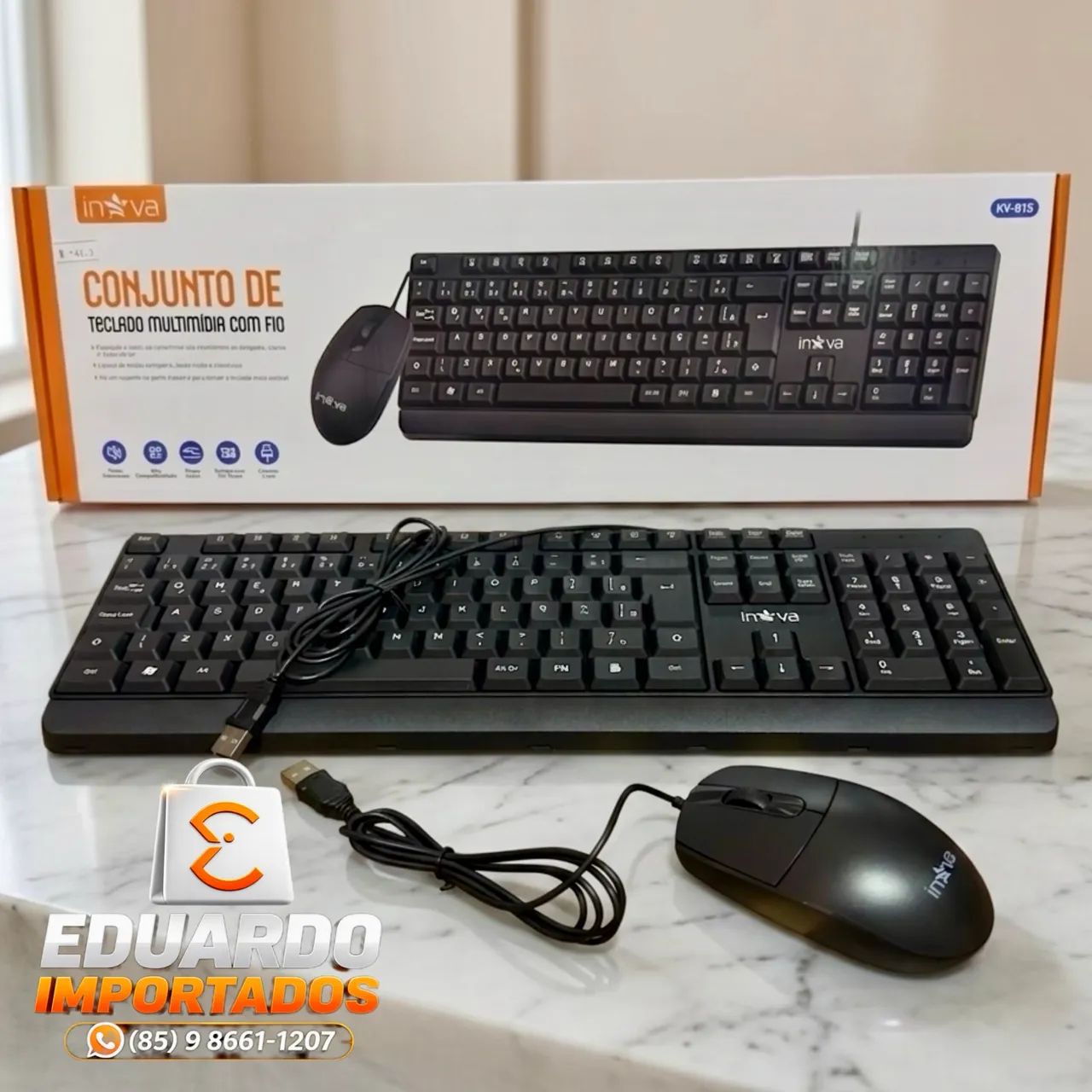 Kit Teclado e Mouse com fio USB 1,2m a Prova d'água, Baixo Ruído e Silencioso 