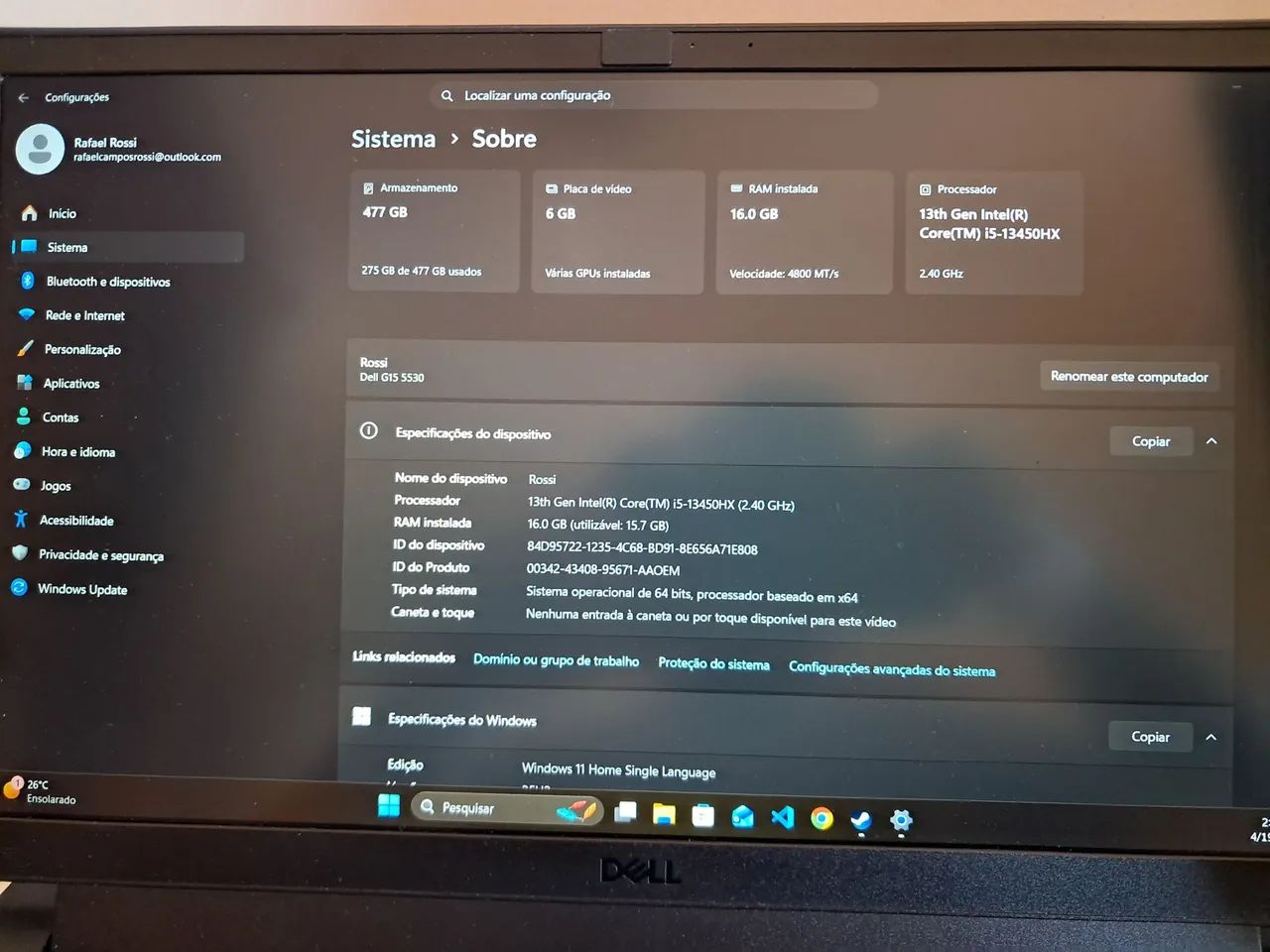 Dell g15 5530 i5 e rtx 3050 6Gb - Foto 2