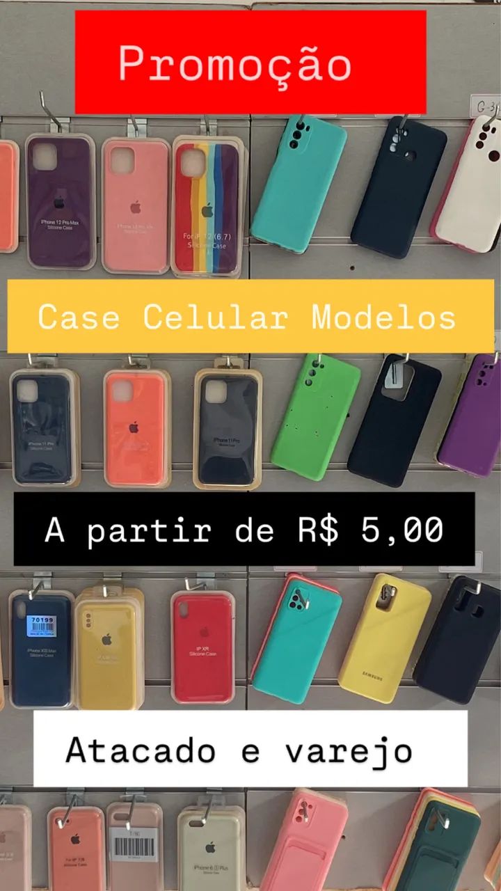 Case para Celulares modelos variados, iPhones, Samsung, motorola e xiaomi 