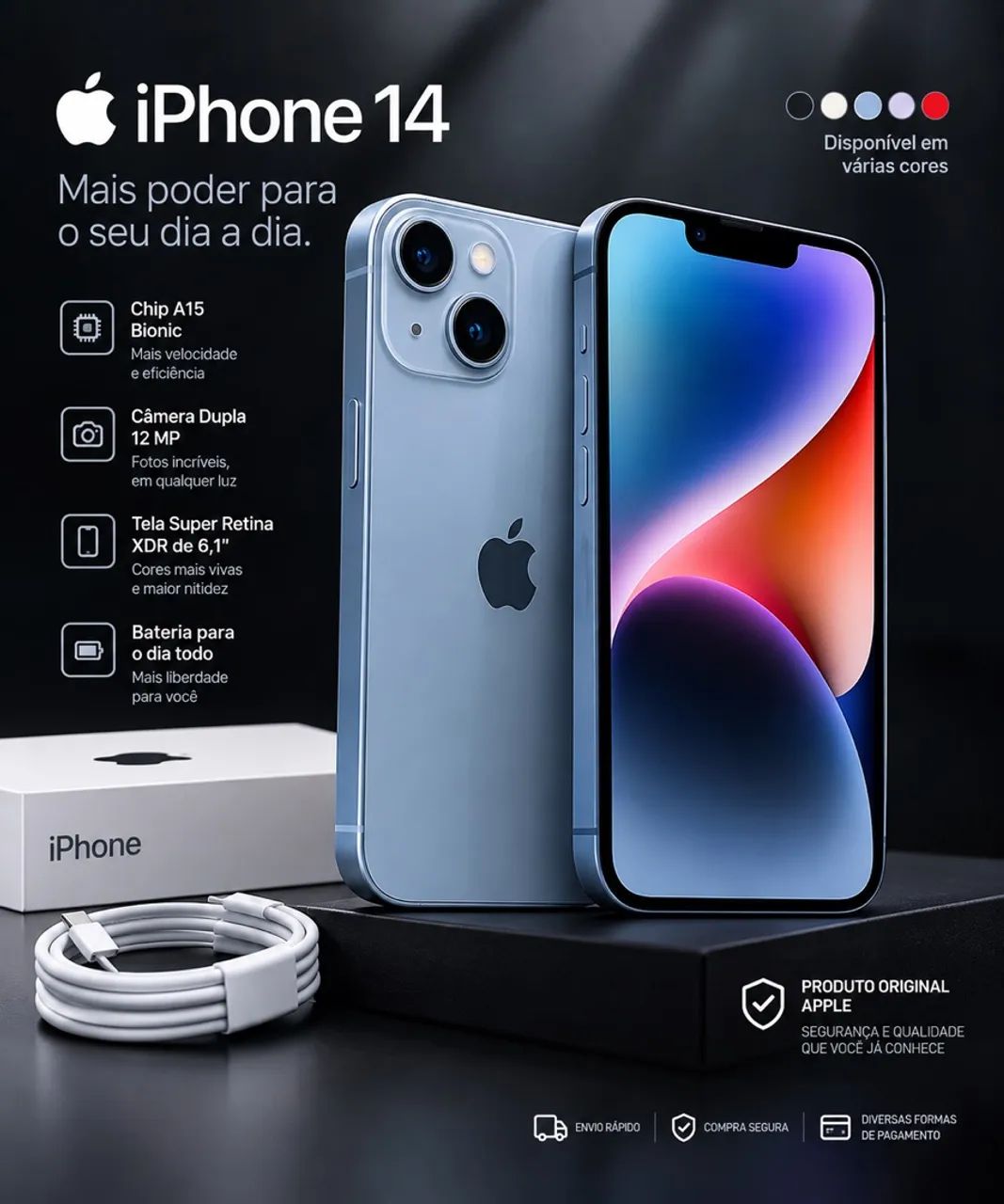iPhone 14 128gb Preto/Vermelho/Amarelo/Azul/Lilás/Branco