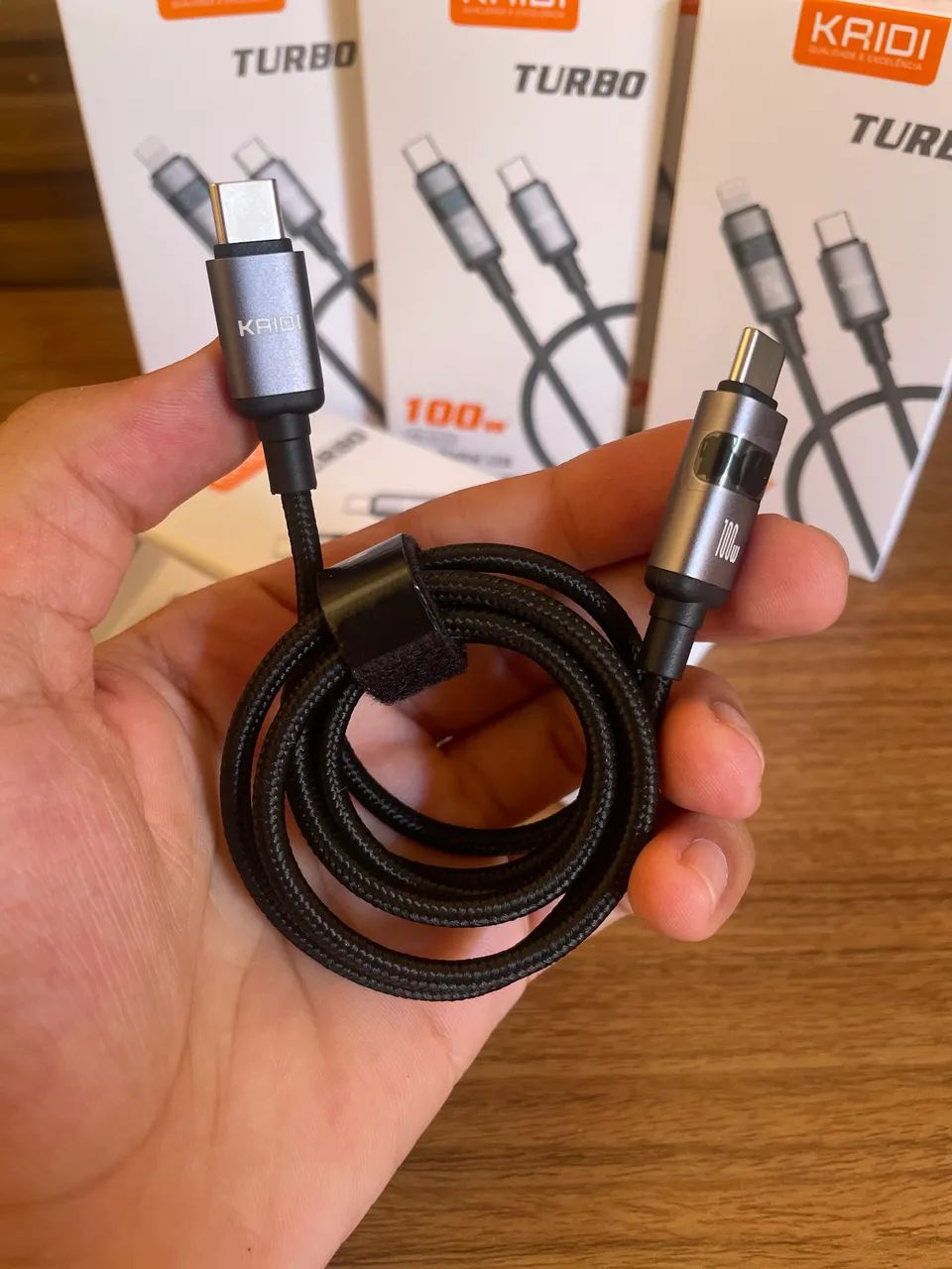 Cabo USB-C para USB-C KAIDI 100W Turbo com Display LED 