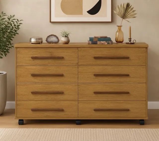 Cômoda com 8 gavetas rodizios inclusos EM ESTOQUE 