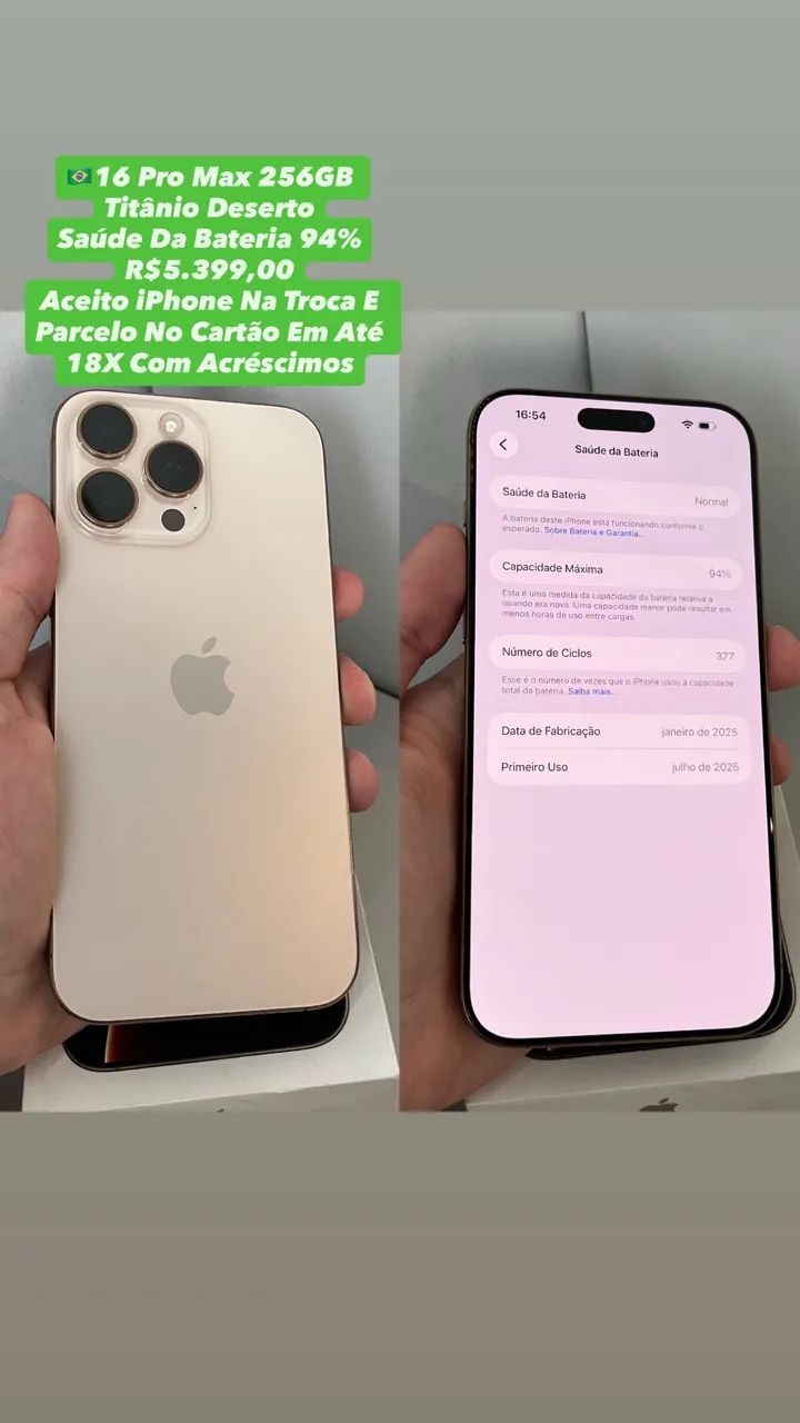 iPhone 16 Pro Max 256GB Titânio Deserto - Usado