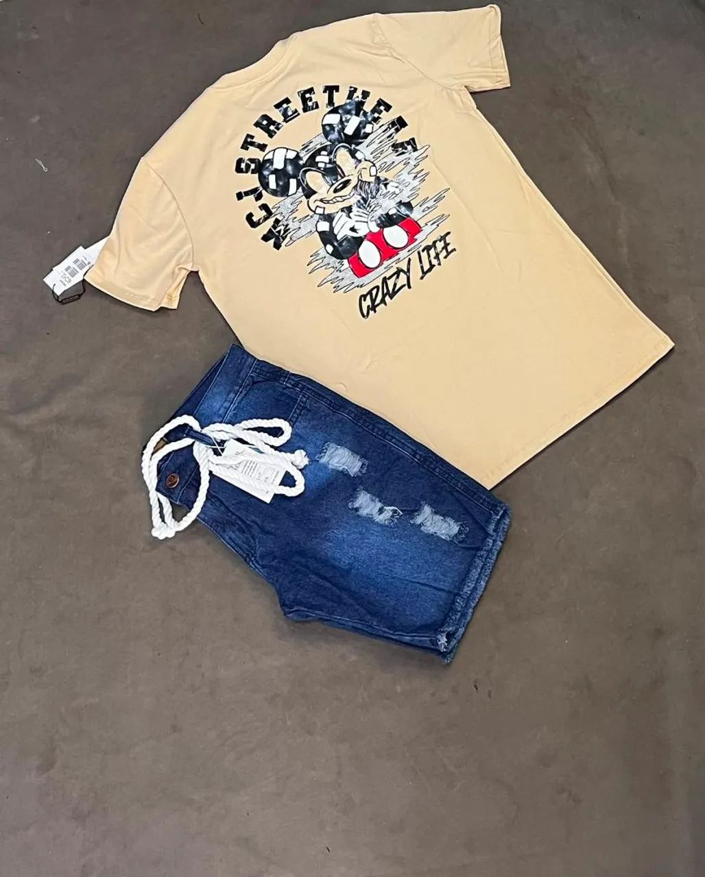 Kits de roupas bermuda jeans camisas de algodão originais  - Foto 4