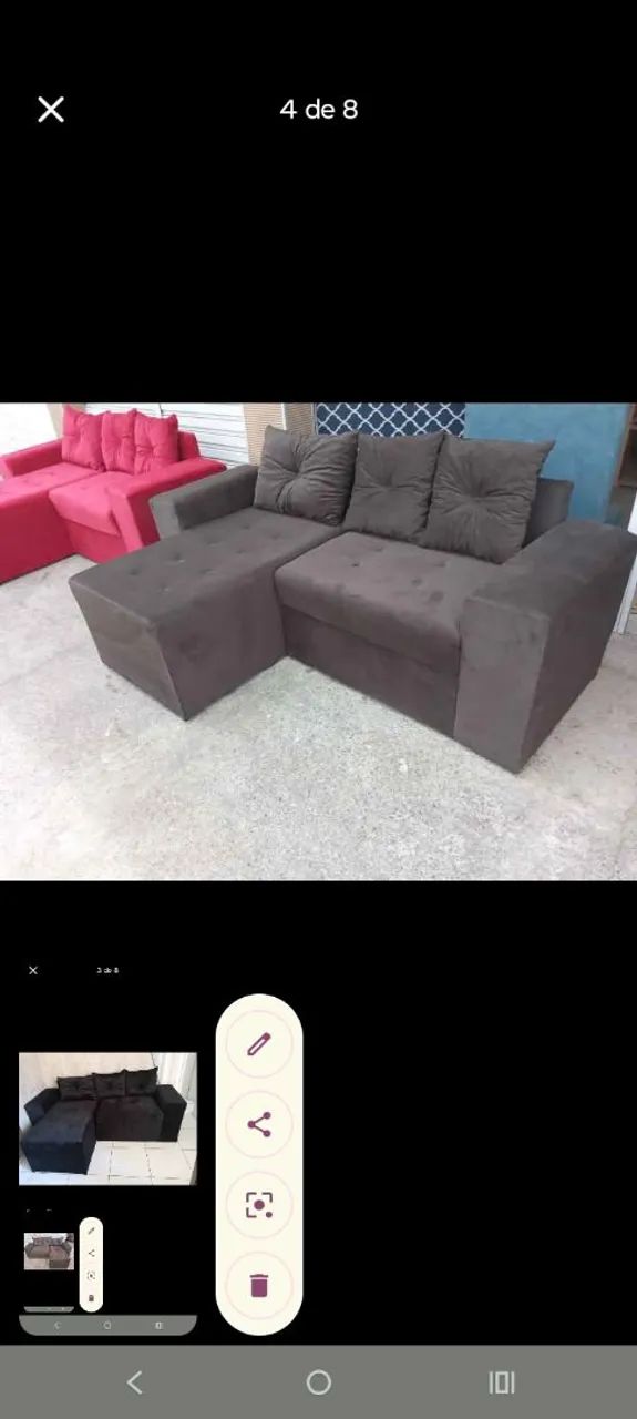 Sofá Chaise  Tecido Suede diversas cores<br>Sofá com Chaise Florença Tecido Suede 2 - Foto 4