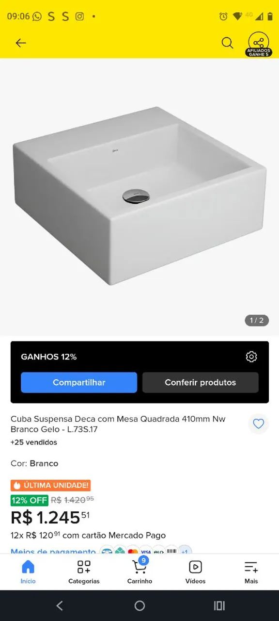 Cuba Deca em louça 