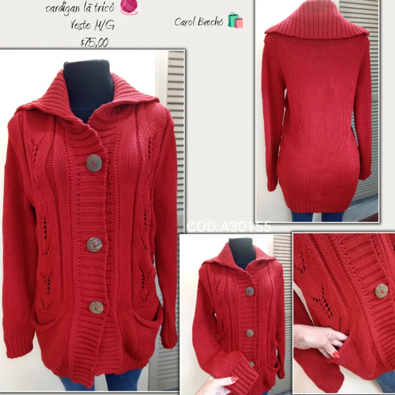 Cardigan lã tricô  