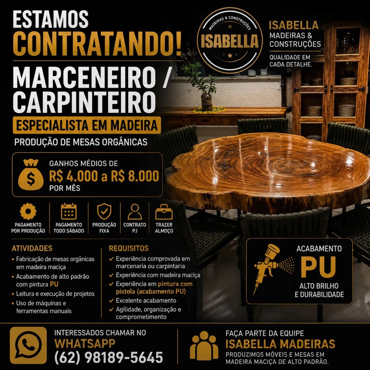 Marceneiro com experiência em Mesas 