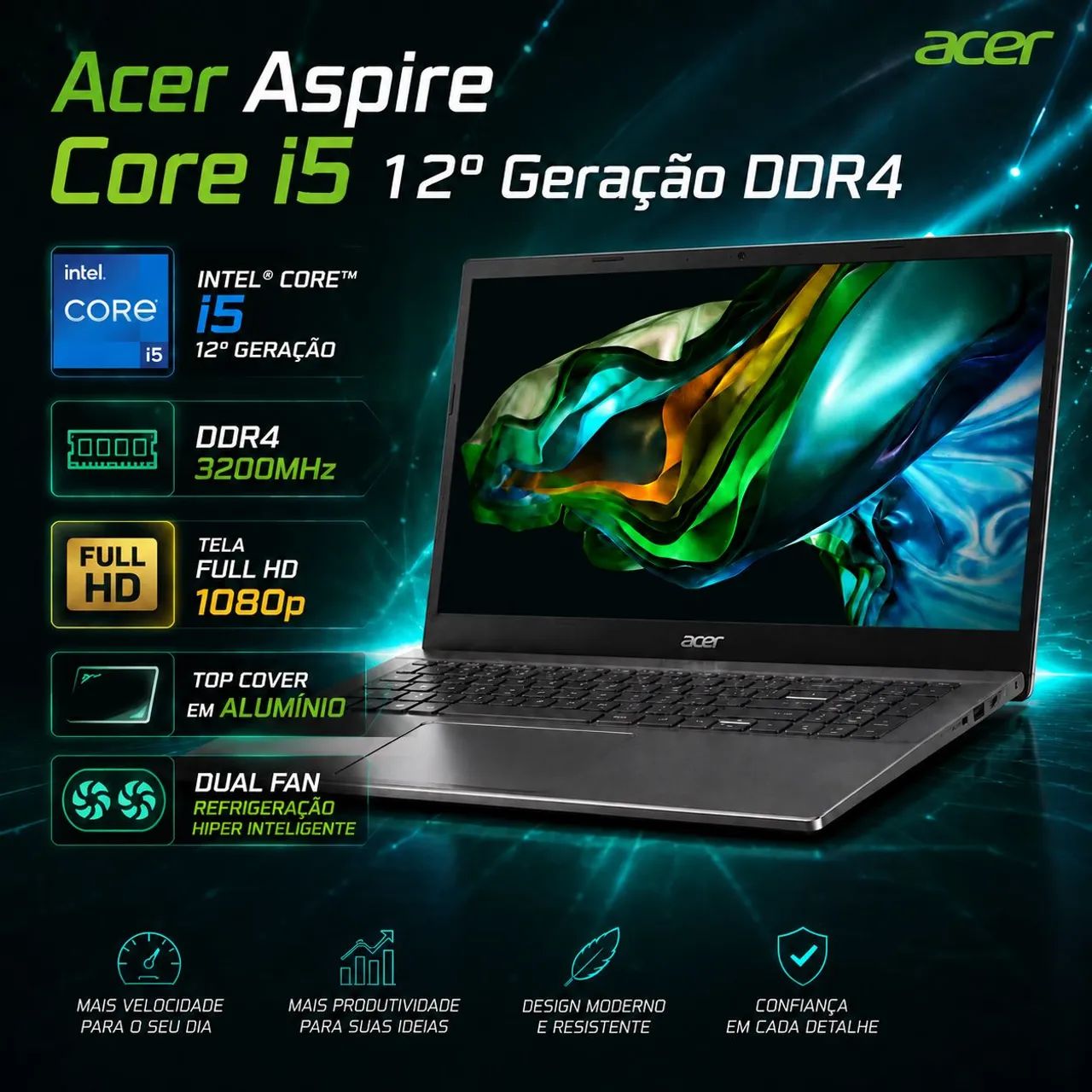 Notebook Acer Aspire Core i5 12° Ger DDR4 (A pronta entrega)