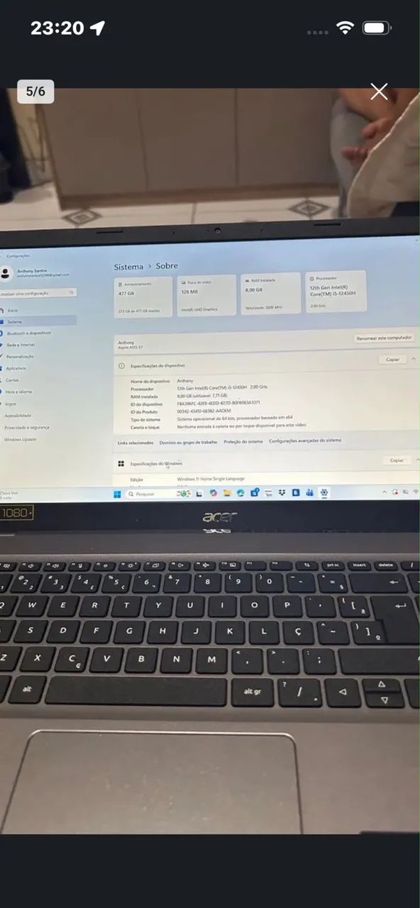 Vendo notebook acer aspire i5 de 12° ou troco em pc gamer  - Foto 5