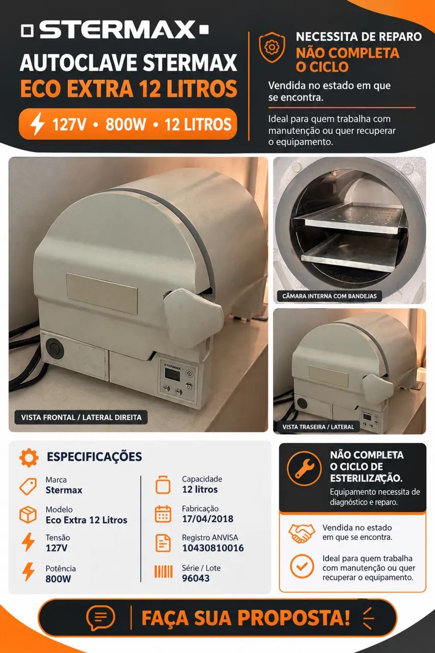 Autoclave  Stermax Eco Extra 12 Litros - 127V 