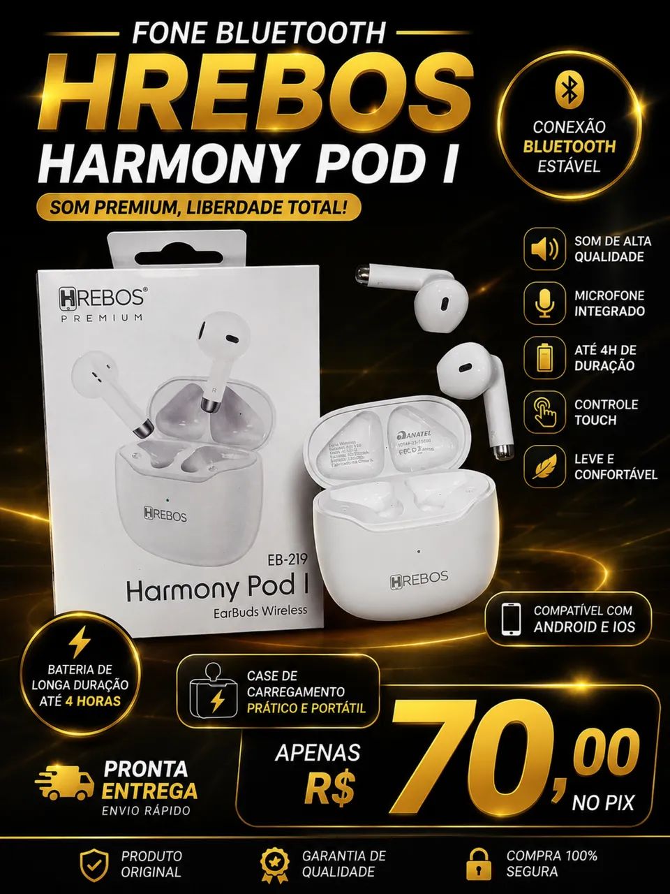 Fone de Ouvido Hrebos Harmony Pod