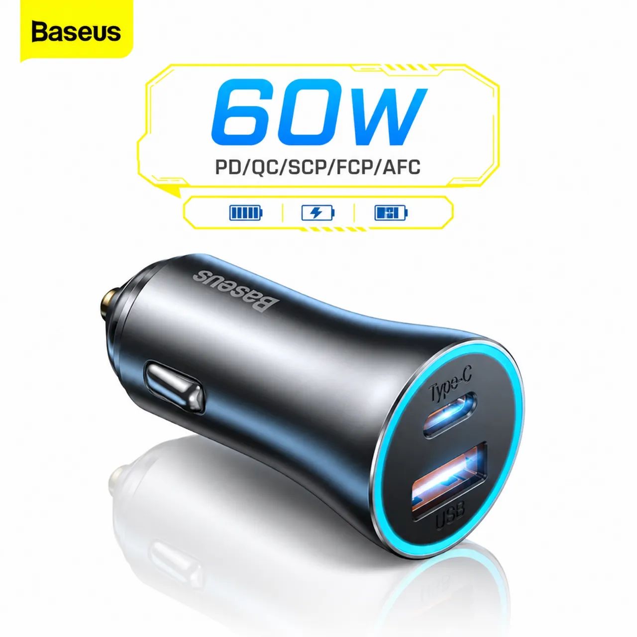 Carregador veicular isqueiro Baseus 60W (C+USB)