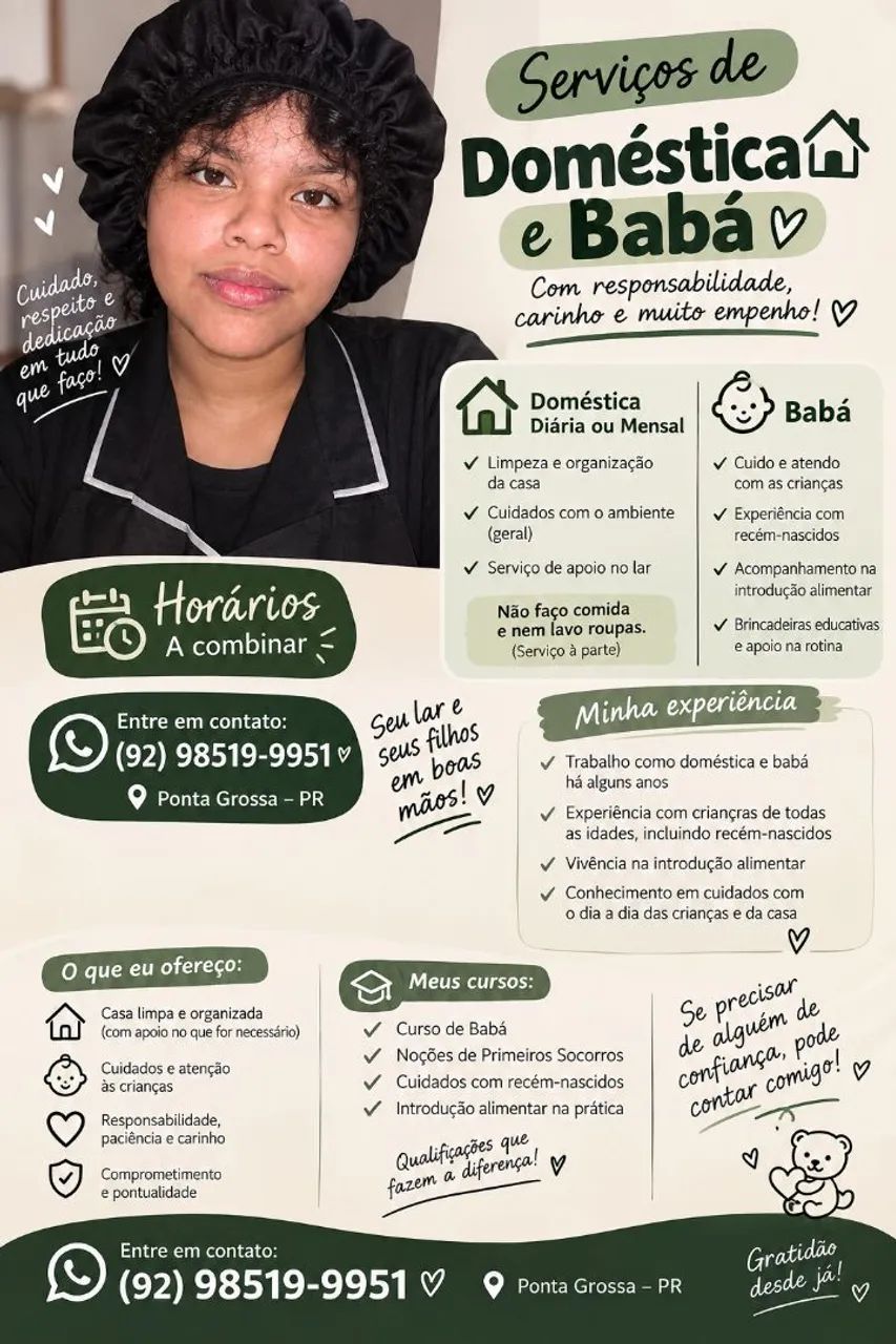 Serviço de babá/faxineira
