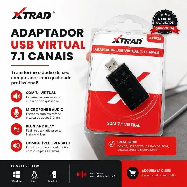 Adaptador Placa De Som Virtual 7.1 Usb Xt2028 Strad