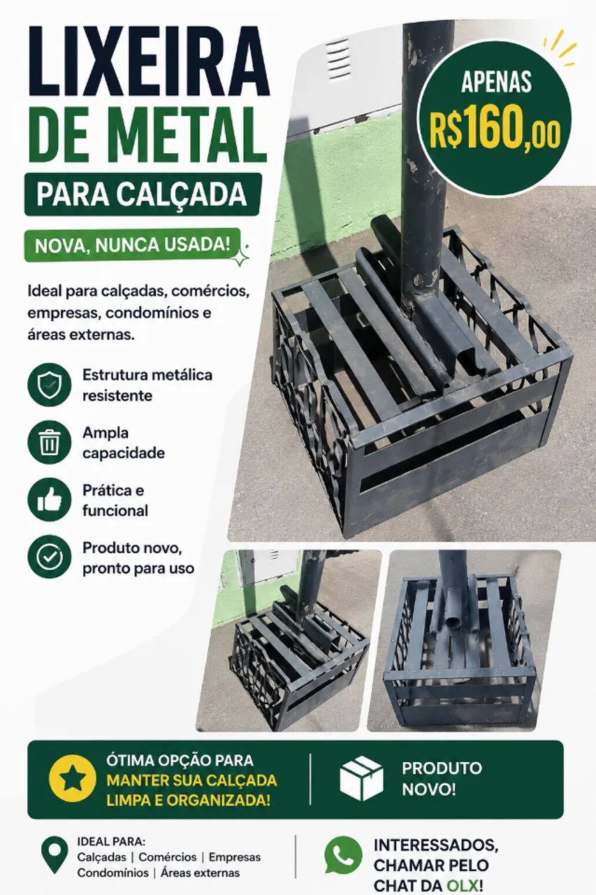 LIXEIRA DE METAL PARA CALÇADA - NOVA - Foto 5