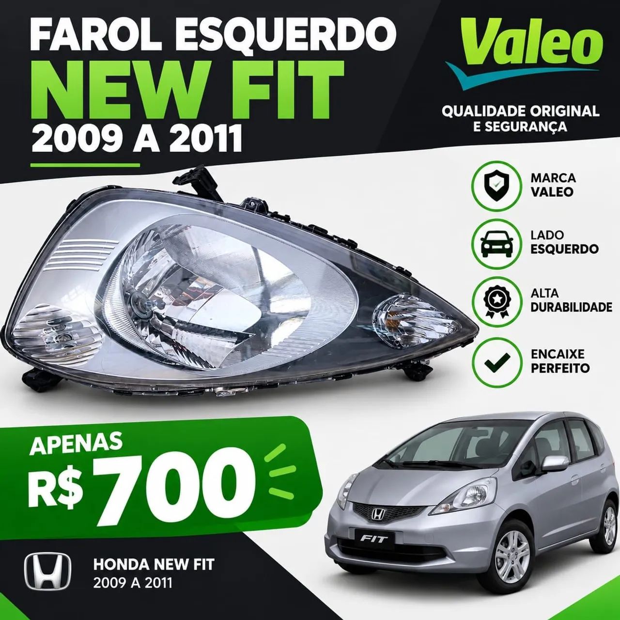 Farol esquerdo -New  Fit 2008 a 2011