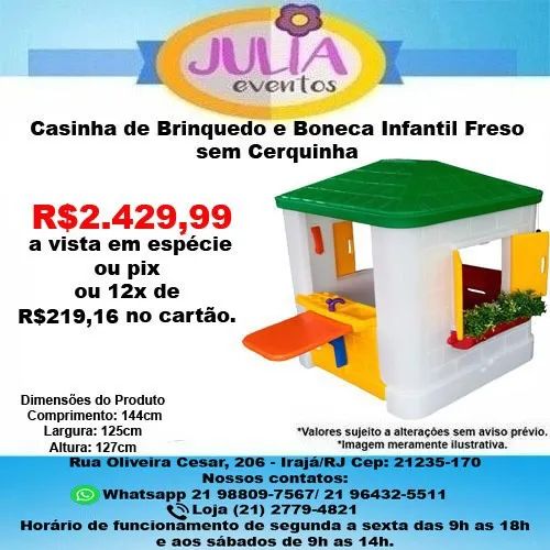 Casinha de Brinquedo e Boneca Infantil Freso sem Cerquinha