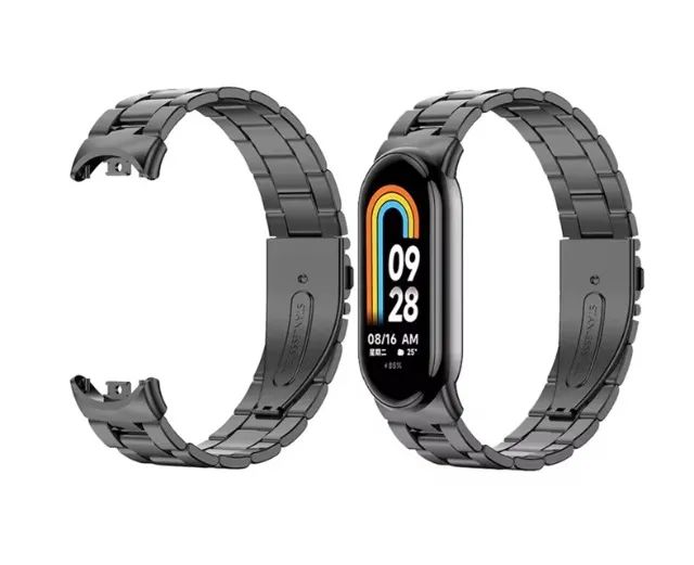 Pulseira metálica p/ relógio mi band 8, 9 e 10 Prata / Preta