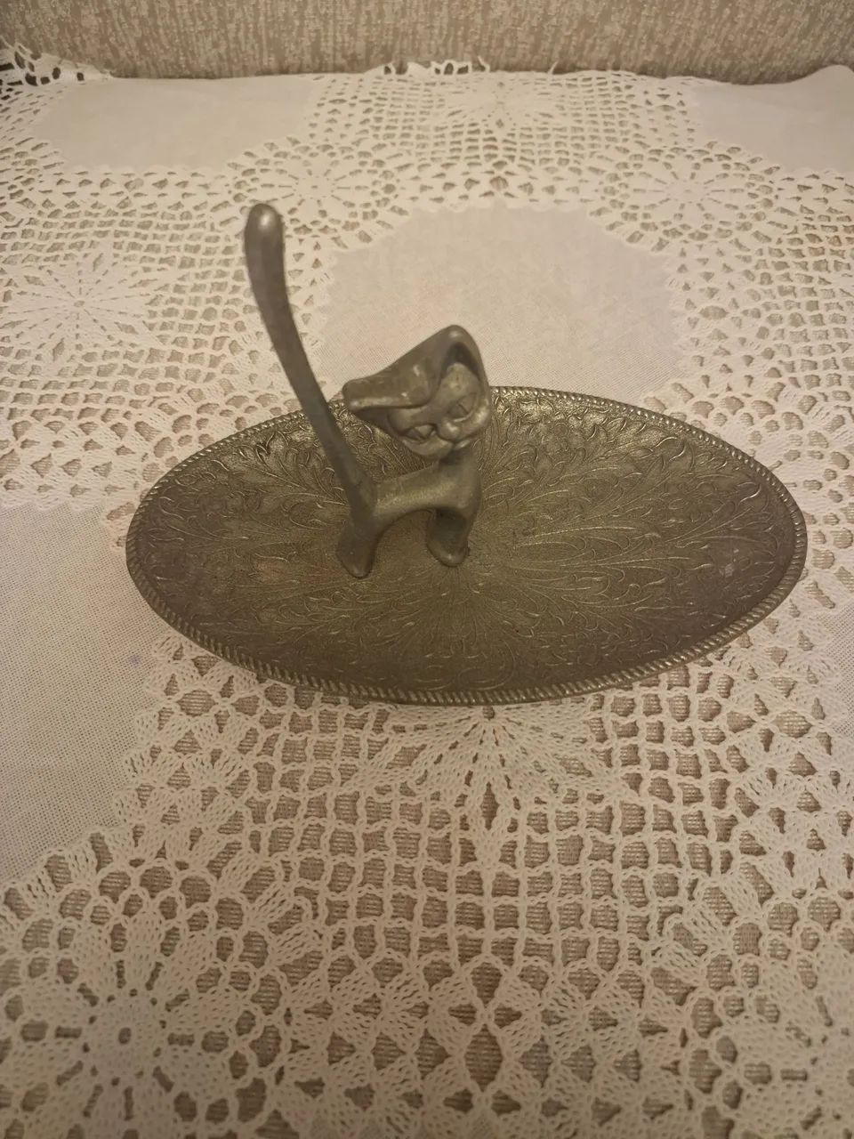 Suporte de anel de prata, vintage, em formato de gato - Foto 3