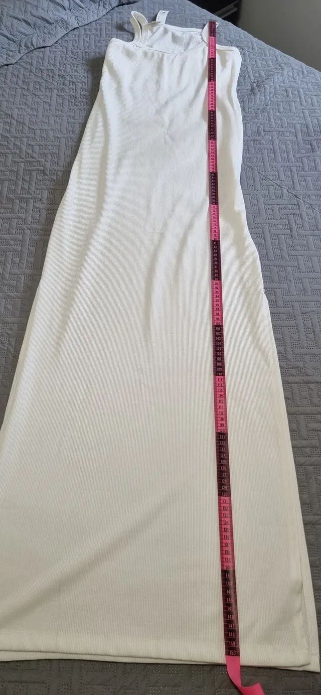 Vestido canelado longo off-white - Foto 4