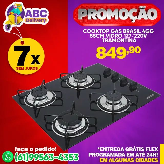 Fogão Cooktop Gás Brasil 4GG 55Cm Vidro 127/220v Tramontina