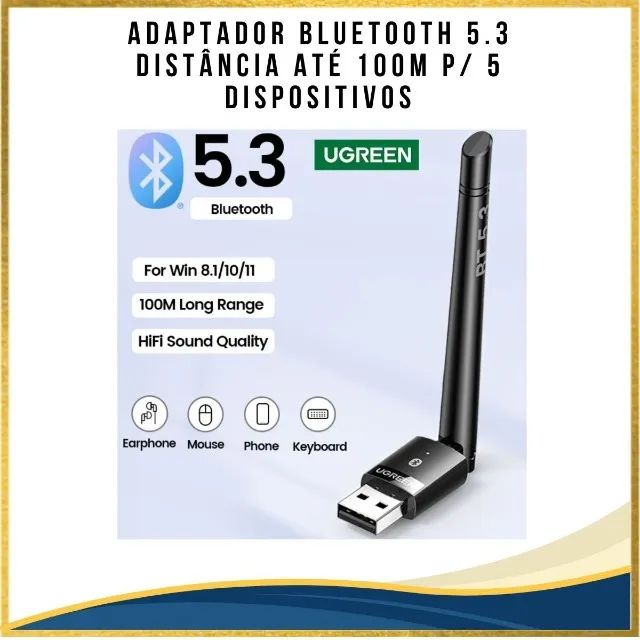  Adaptador Ugreen com antena - V5.3 - 100mts de alcance, Requisito é W10 ou 11