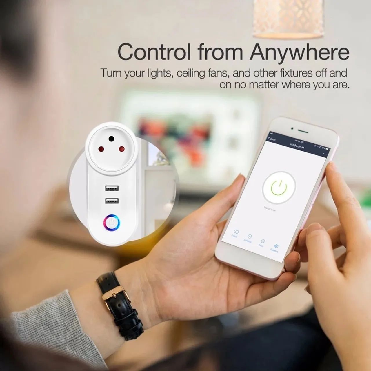 Tomada Inteligente Wi-fi com carregamento USB - Compatível com Alexa e Google Home - Foto 4