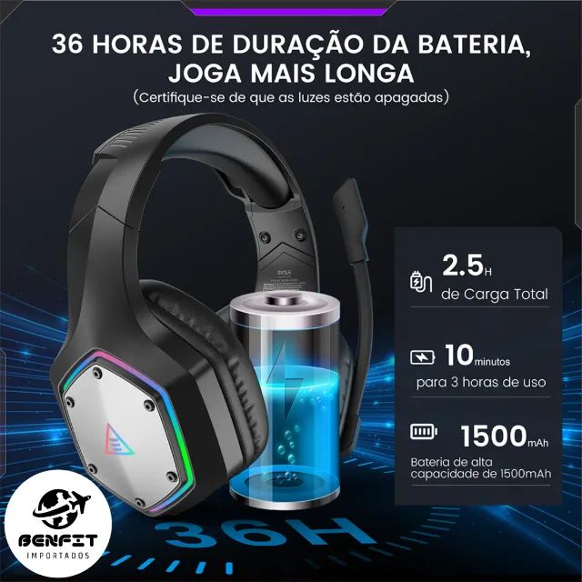 Headset Eksa E1000 WT Wireless 7,1 Surround 2.4Ghz Sem fio Drivers 50mm